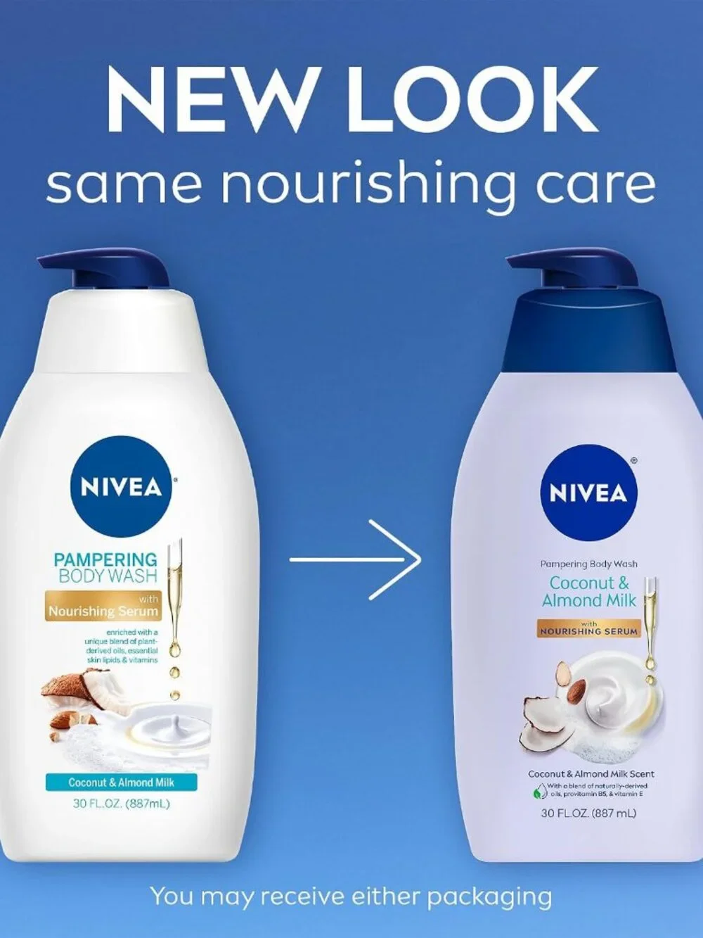 NIVEA Pampering Coconut and Almond Milk Body Wash, Multipack, 3 x 20 FL OZ